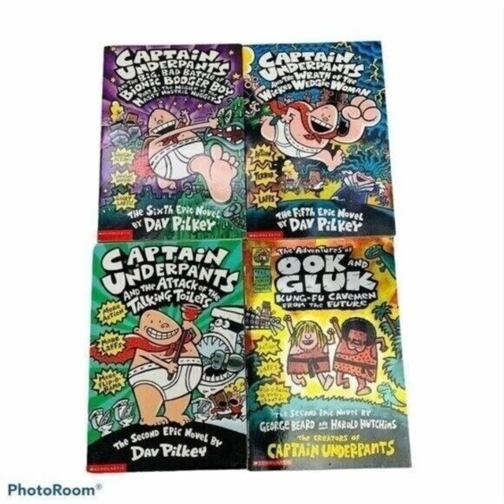 Lot of 4 Captain Underpants by Dav Pilkey Book Books Series Childrens Youth Kids